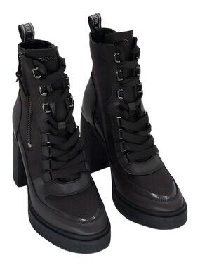 DKNY Toia Lace-Up Zip Block Heel Booties Espresso US 7M EU 37.5